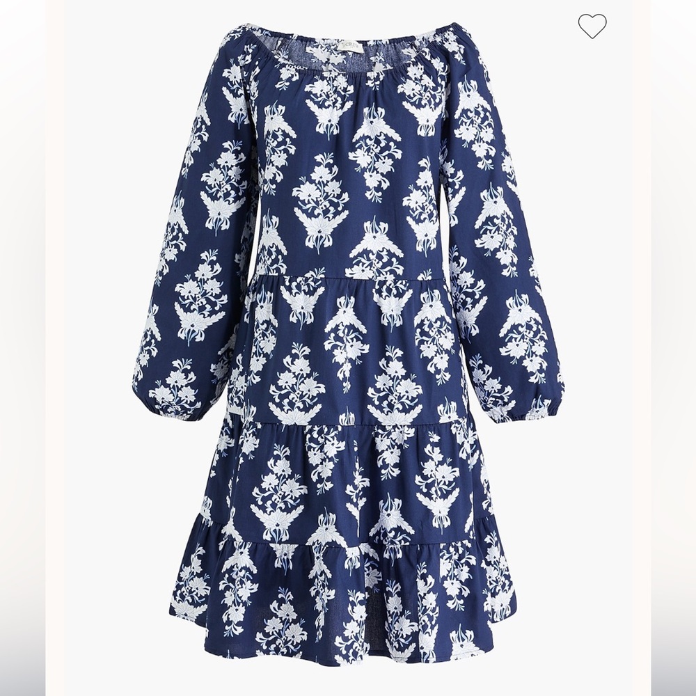 J. Crew Factory Navy Blue Floral Long Sleeve Dress